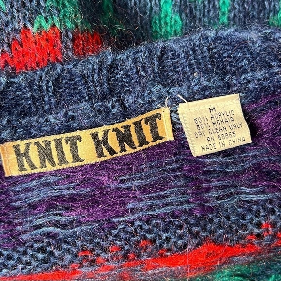 VINTAGE 90s Mohair Floral Stripes Oversized Slouchy Grandpa Cardigan Sweater M - Picture 3 of 3